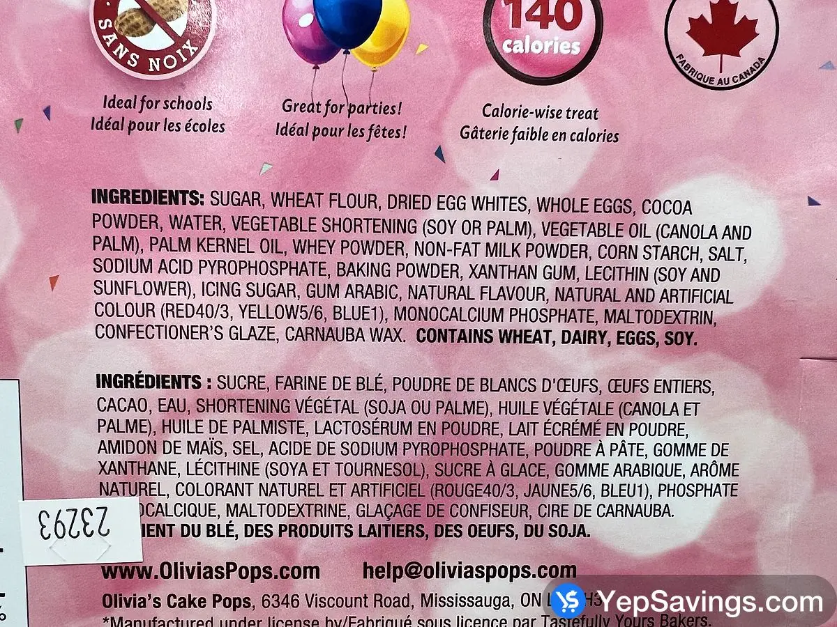 Costco OLIVIA'S CAKE POPS 12 x 38 g D3 - Canada (ITM 1583786)