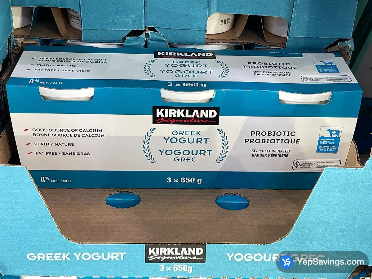 Costco KIRKLAND SIGNATURE PLAIN 0 % GREEK YOGURT 3 X 650 g - Canada (ITM 434267)