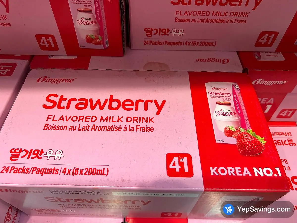 Costco BINGGRAE STRAWBERRY MILK 24 x 200 mL - Canada (ITM 1798481)