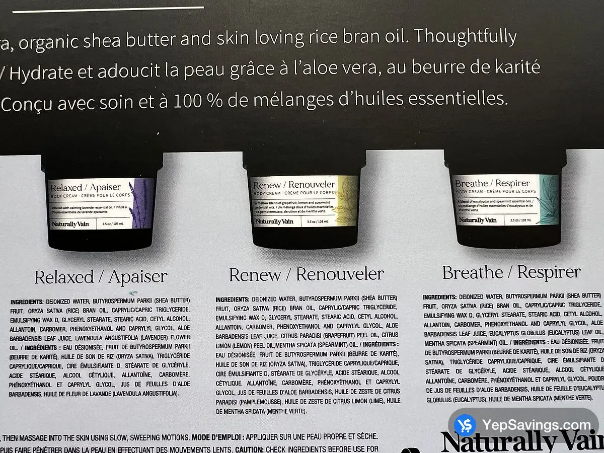 Costco NATURALLY VAIN ESSENTIAL OIL CREAM 5 x 70g - Canada (ITM 1739784)