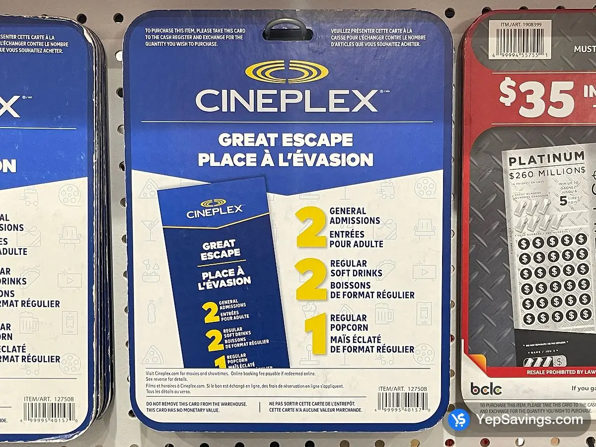 Costco CINEPLEX GREAT ESCAPE 2 ADULTS MOVIE PACKAGE - Canada (ITM 127508)