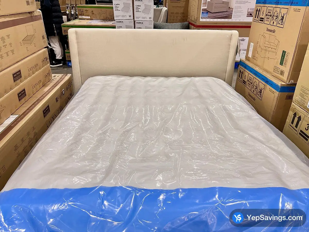 Costco AIDEN & IVY UPHOLSTERED QUEEN BED 2 BOXES CREAM - Canada (ITM 1853610)