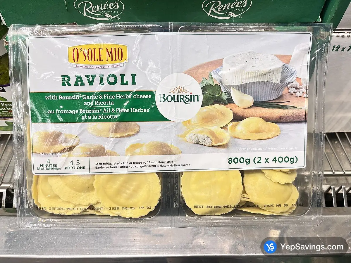 Costco O'SOLE MIO BOURSIN RAVIOLI 2 x 400 g - Canada (ITM 1768676)
