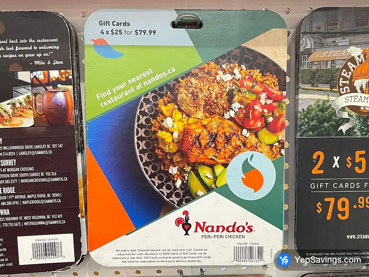 Costco NANDO'S GIFT CARDS 4 X $25 ITEM IS NON - REFUNDABLE - Canada (ITM 1761842)