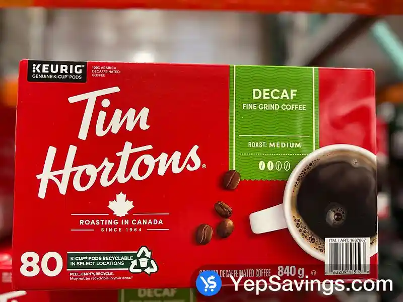 TIM HORTONS DECAFFEINATED K-CUPS 80 COUNT ITM 1667667 at Costco