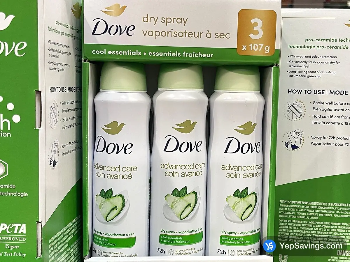 Costco DOVE ANTIPERSPIRANT SPRAY 3 x 107 g - Canada (ITM 1883460)