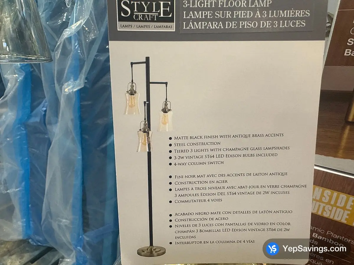 Costco STYLE CRAFT 3-LIGHT FLOOR LAMP 1 BOX - Canada (ITM 1783230)