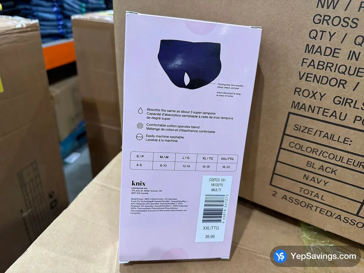 Costco KNIX REUSUABLE UNDERWEAR 3PK LADIES SIZES XL - Canada (ITM 1813275)