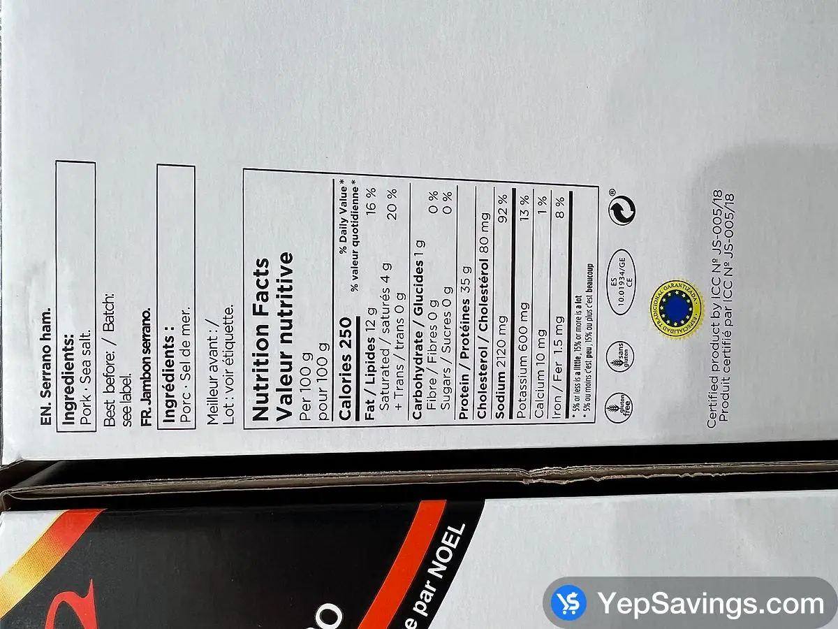 Costco NOEL SERRANO HAM FULL LEG 6.5 kg - Canada (ITM 1356341)