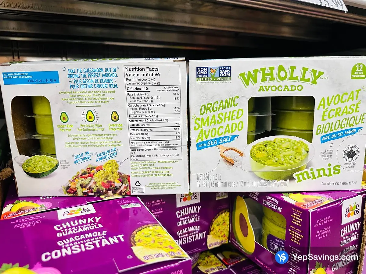 Costco WHOLLY GUACAMOLE ORGANIC SMASHD AVOCADO 12 x 57 g - Canada (ITM 1816281)