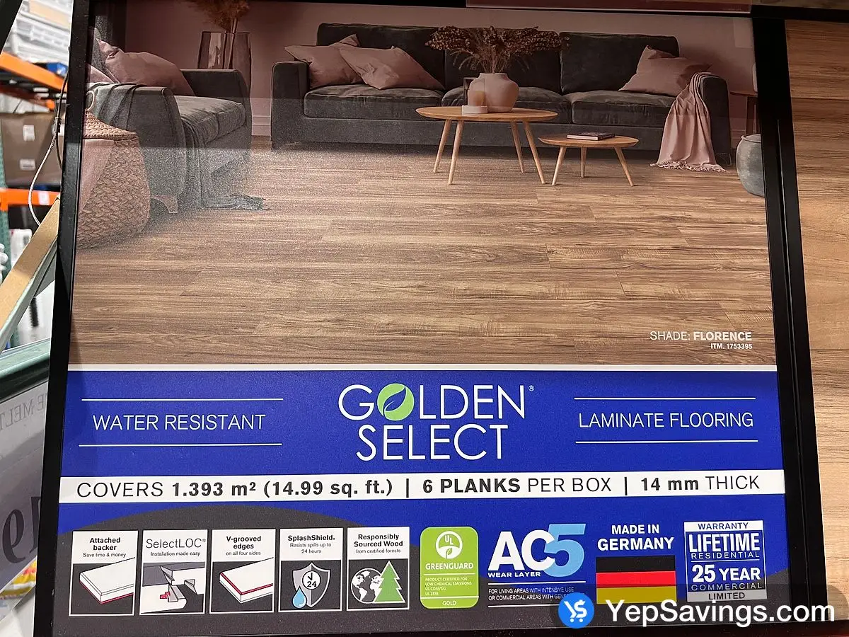 Costco GOLDEN SELECT LAMINATE FLOORING FLORENCE - Canada (ITM 1753395)