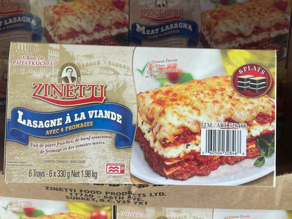 Costco ZINETTI MEAT LASAGNA 6 x 330 g - Canada (ITM 328466)