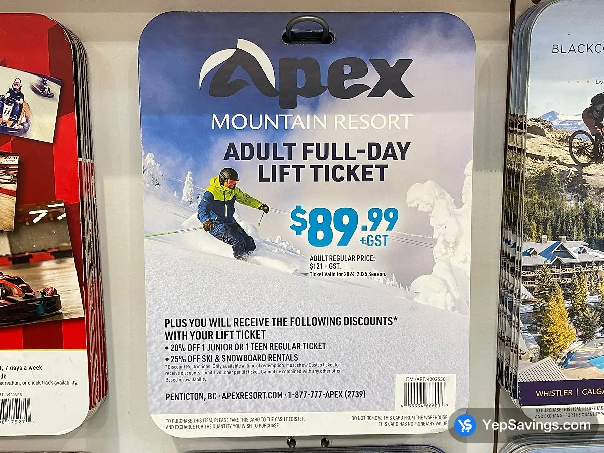Costco APEX 1 - DAY LIFT TICKET PLUS EXTRAS ITEM IS NON - REFUNDABLE - Canada (ITM 4202550)