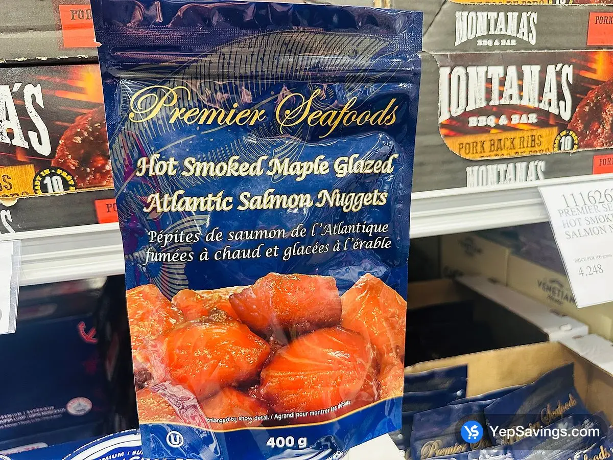 Costco PREMIER SEAFOODS HOT SMOKED MAPLE SALMON NUGGETS 400 g - Canada (ITM 1116262)