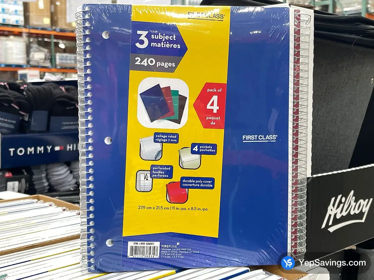 Costco FIRST CLASS 3 SUBJECT NOTEBOOK PACK OF 4 - Canada (ITM 5282871)