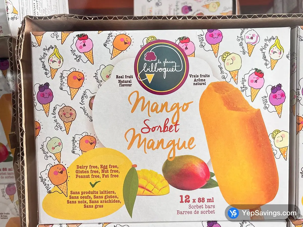 Costco BILBOQUET MANGO SORBET BARS 12 x 88 ml - Canada (ITM 1661288)