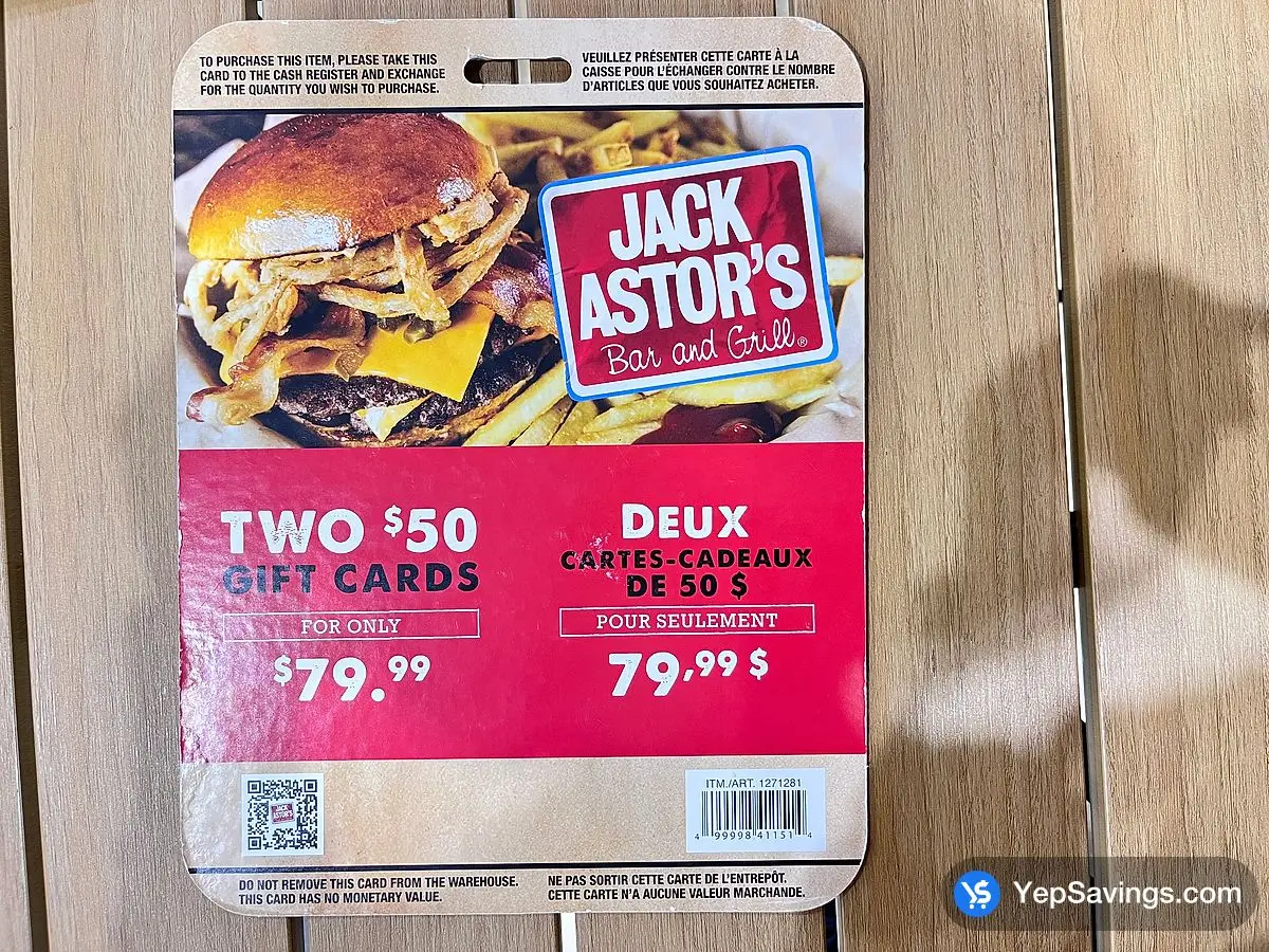 Costco JACK ASTOR'S GIFT CERTIFICATES 2 x $50 - Canada (ITM 1271281)