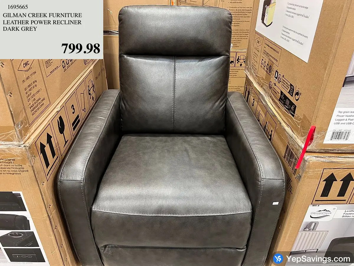 GILMAN CREEK FURNITURE LEATHER POWER RECLINER DARK GREY at Costco 693 ...