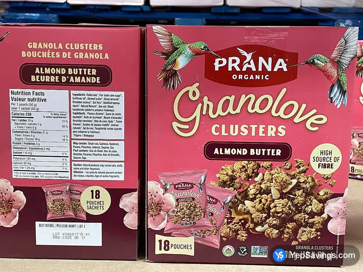 Costco PRANA ORGANIC GRANOLA CLUSTERS 18 x 50 g - Canada (ITM 1872596)