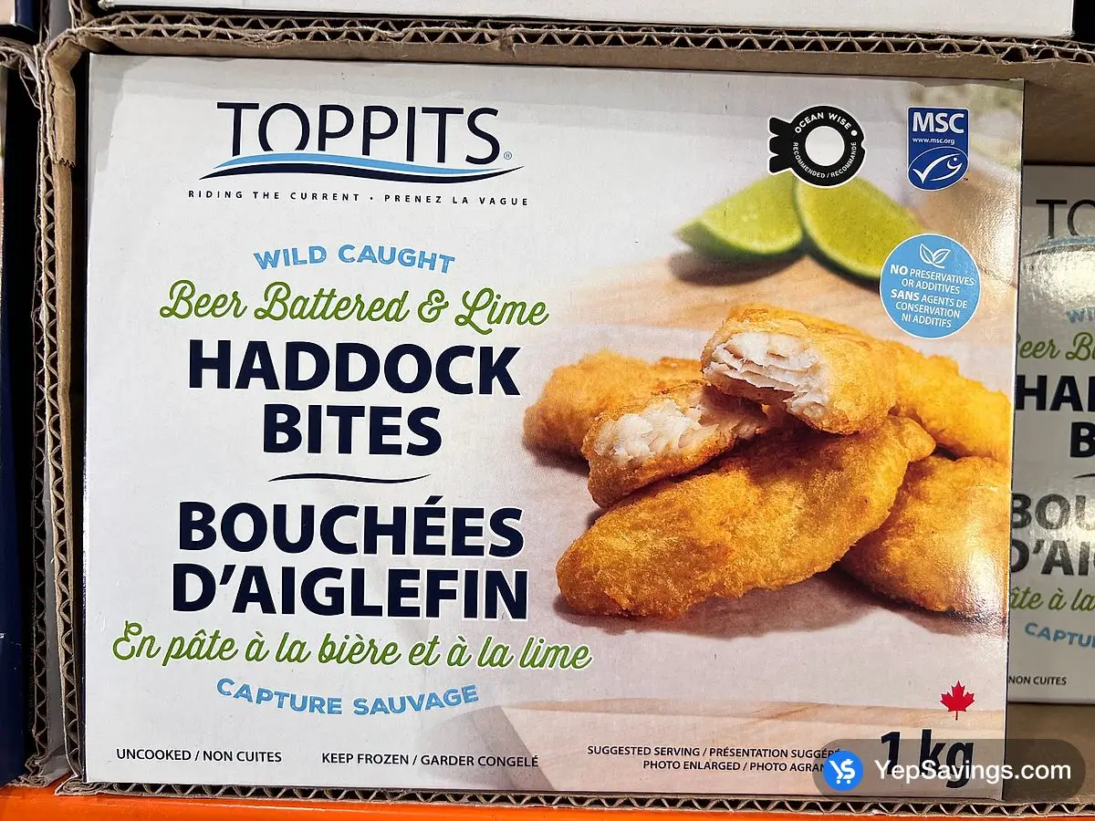 Costco TOPPITS BATTERED HADDOCK BITES 1 kg - Canada (ITM 2346761)