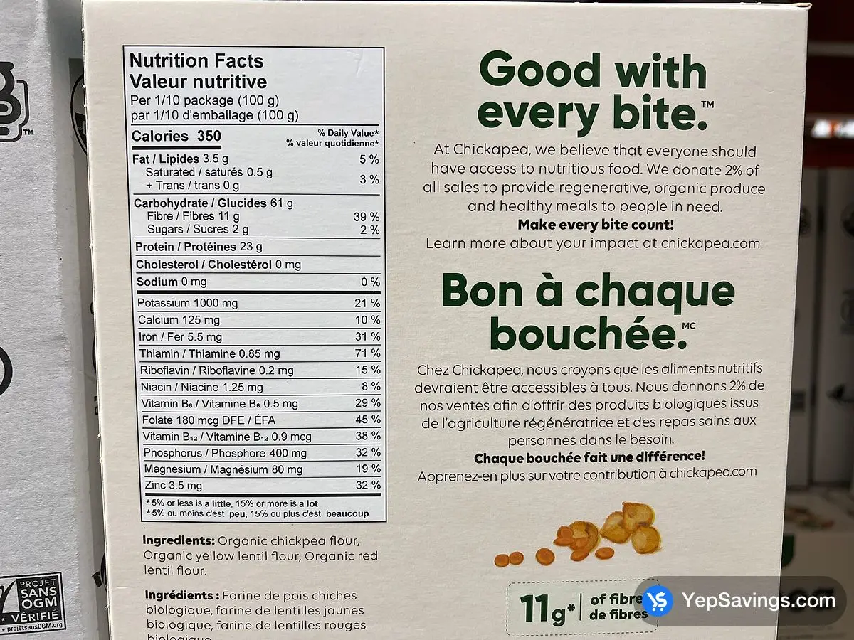 Costco CHICKAPEA ORGANIC SPIRAL PASTA 1 kg - Canada (ITM 1359092)