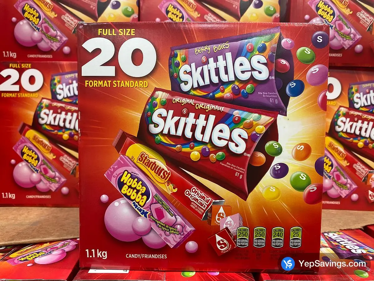 Costco SKITTLES STARBURST HUBBA VARIETY 20 CT 1.1 kg - Canada (ITM 1800927)