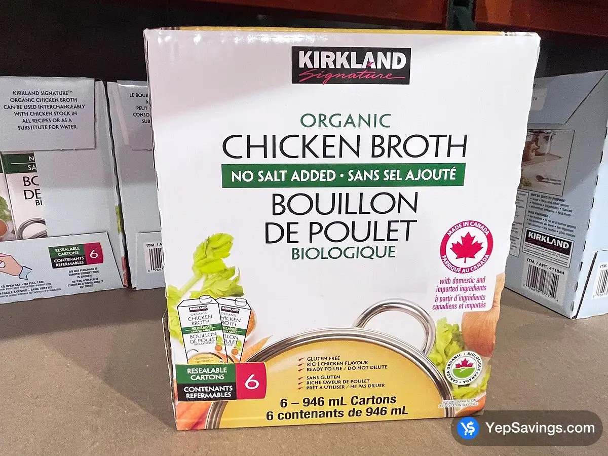 Costco KIRKLAND SIGNATURE ORGANIC CHICKEN BROTH 6 x 946 mL - Canada (ITM 411844)