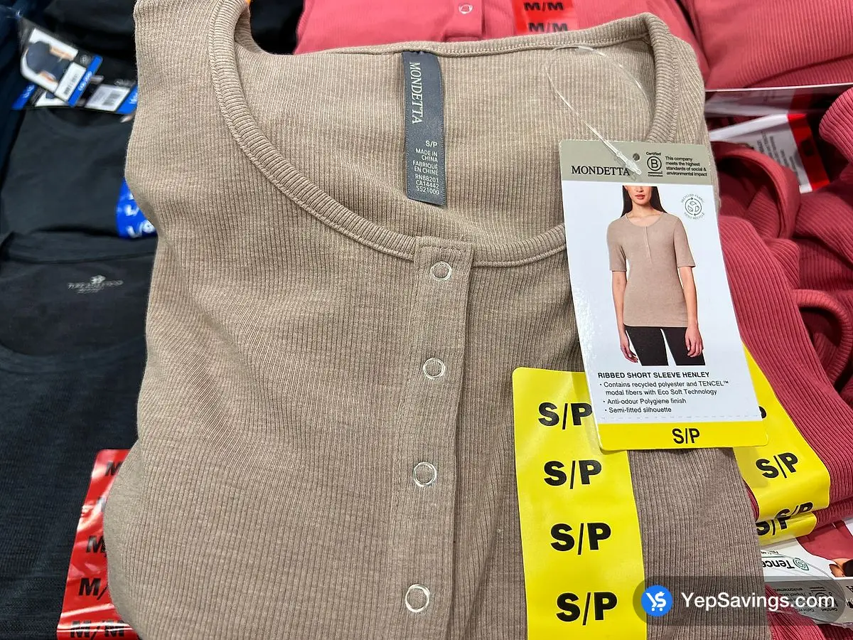 MONDETTA HENLEY TOP + LADIES SIZES S - XXL ITM 5521004 at Costco