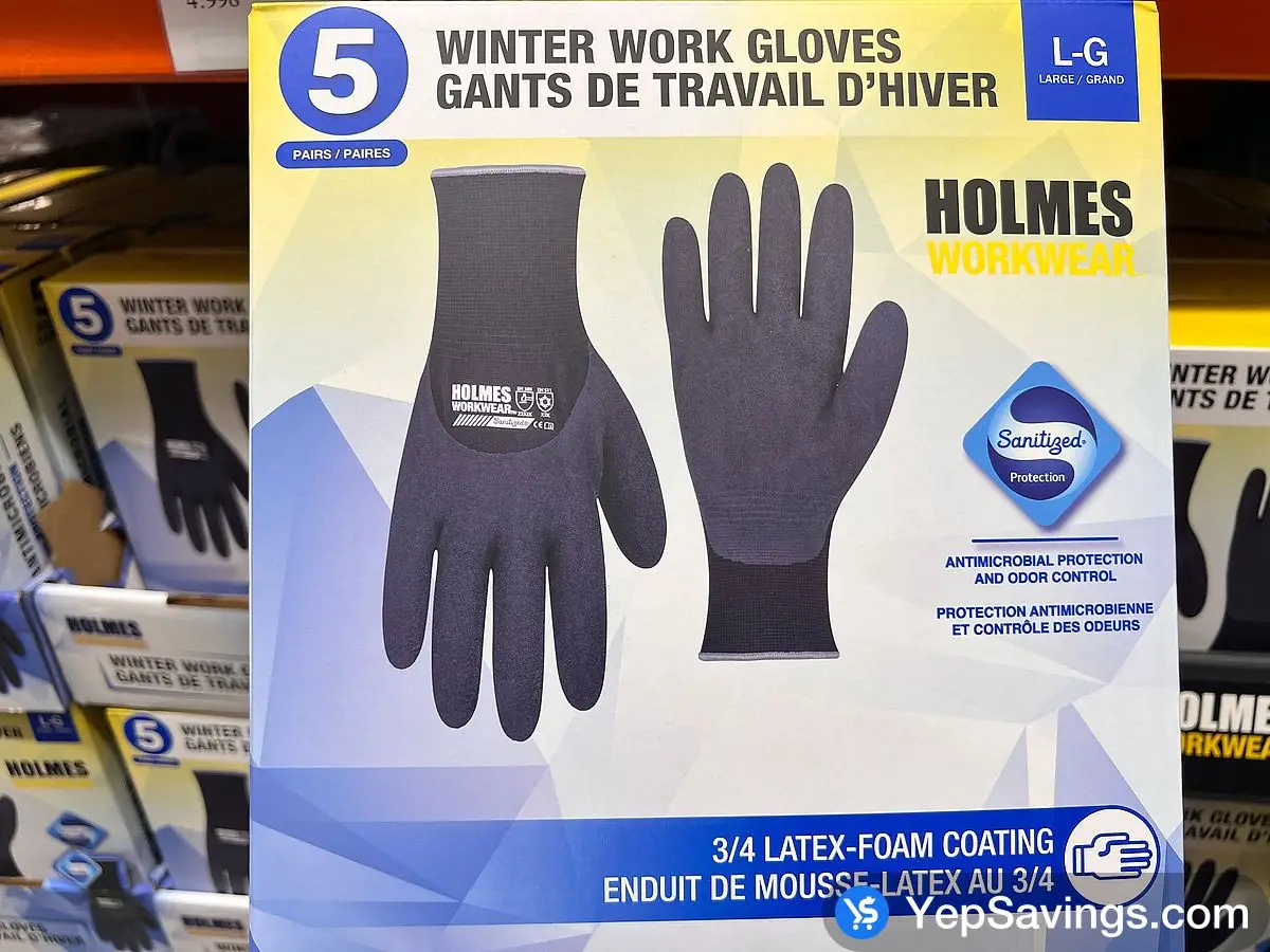 HOLMES LATEX WINTER GLOVES 5 PAIRS SIZE : M - L ITM 1727759 at Costco