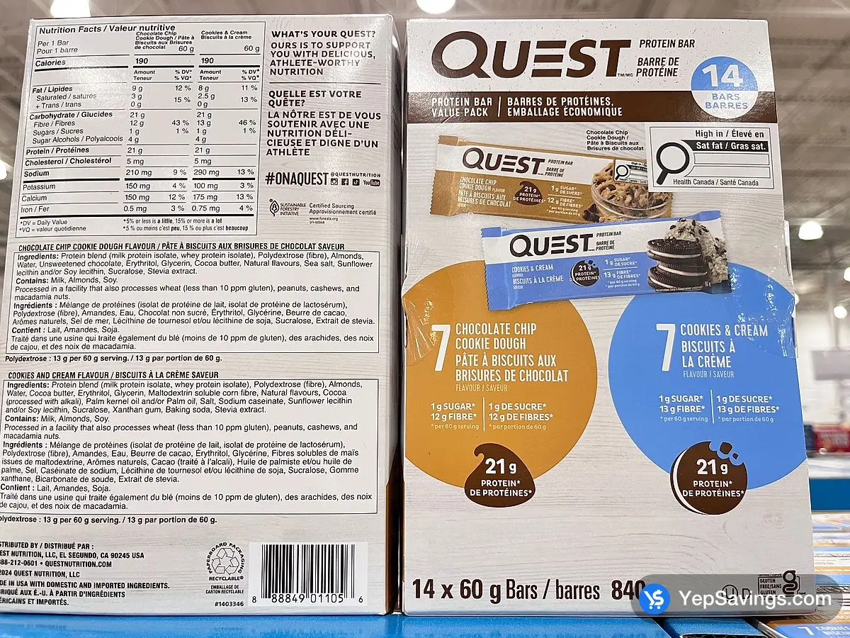 Costco QUEST PROTEIN BARS 14 X 60 g - Canada (ITM 1403346)