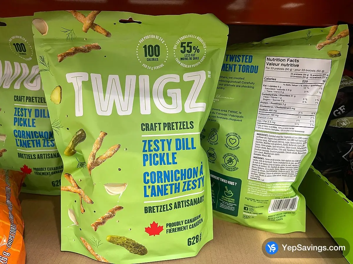 Costco TWIGZ ZESTY DILL PICKLE PRETZELS 628 g - Canada (ITM 1907984)