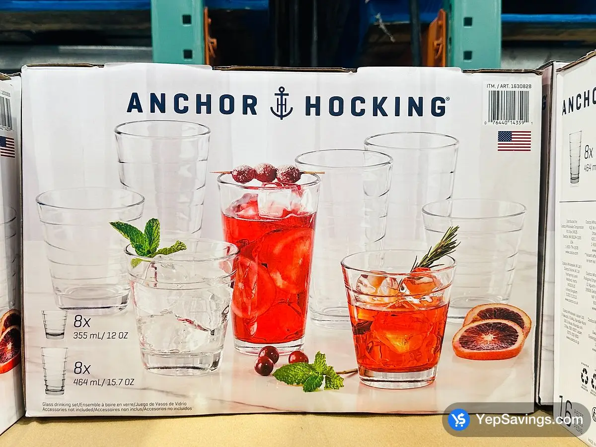 Costco ANCHOR HOCKING DRINKWARE SET 16 PIECES - Canada (ITM 1630828)