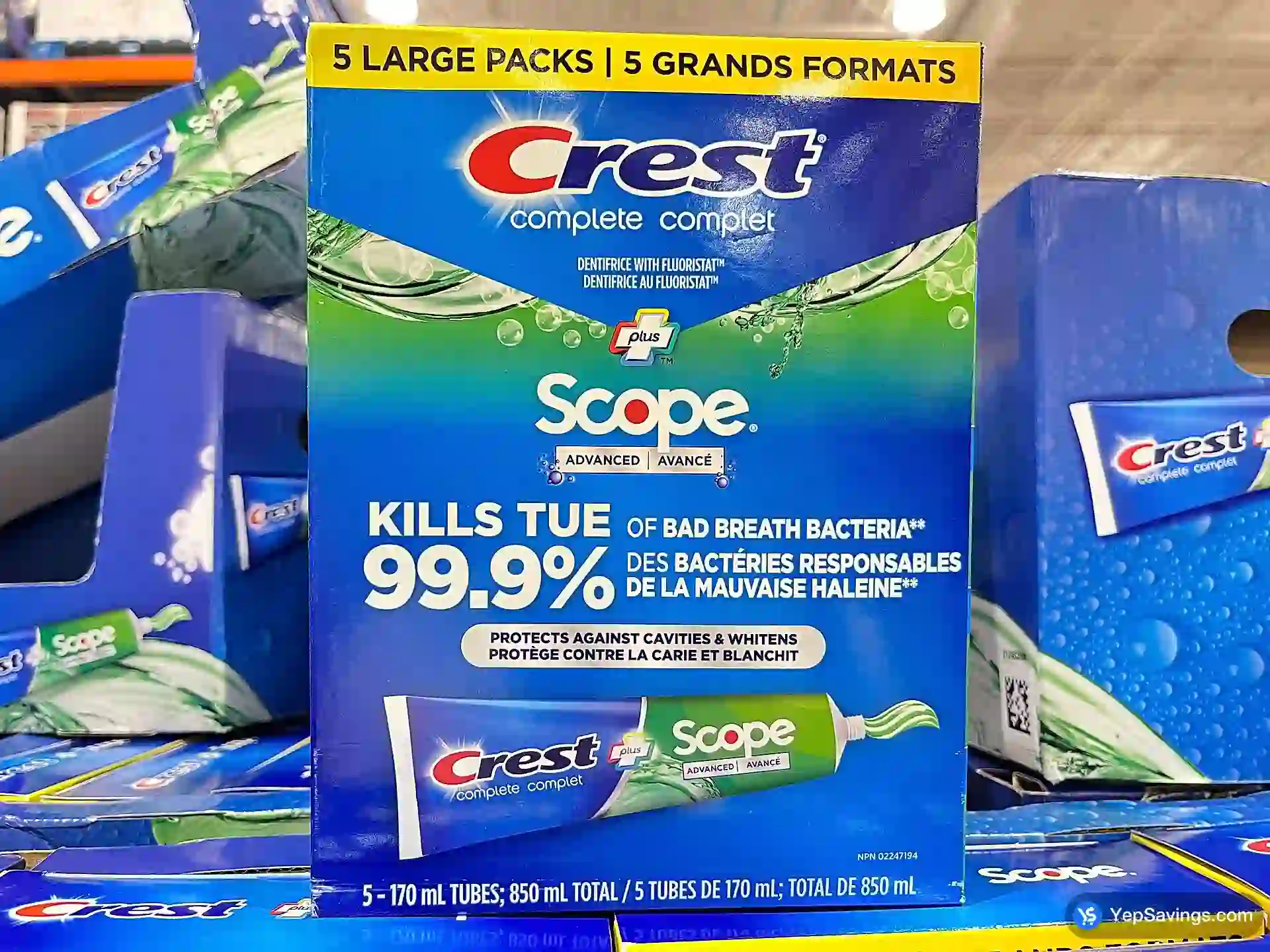 Costco CREST COMPLETE + SCOPE ACTIVE FOAM TOOTHPASTE 5 X 170 ML - Canada (ITM 1426812)