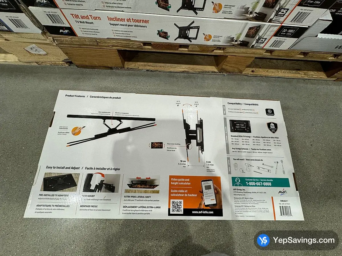 Costco AVF CWL62 - F TILT TV MOUNT 32 in . TO 100 in . - Canada (ITM 8772021)