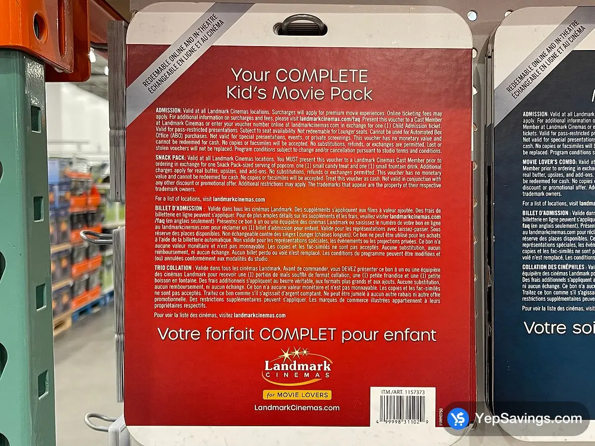 Costco LANDMARK CINEMAS KID'S MOVIE PACK ITEM IS NON-REFUNDABLE - Canada (ITM 1157373)