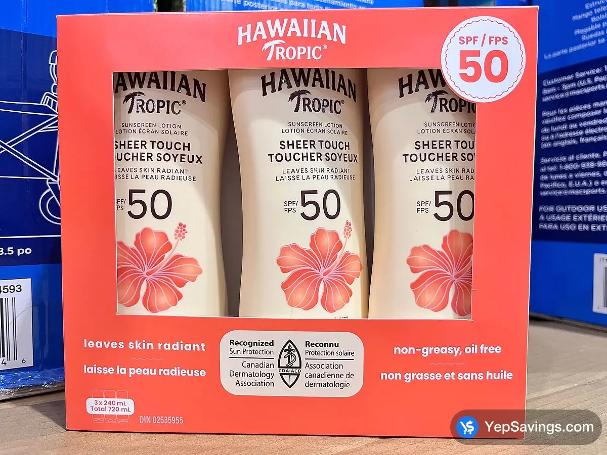 Costco HAWAIIAN TROPIC SUNSCREEN LOTION SPF50 3 x 240 mL - Canada (ITM 1851827)