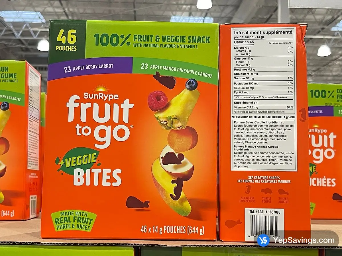Costco SUNRYPE FRUIT TO GO VEGGIE BITES 46 x 14 g - Canada (ITM 1857088)