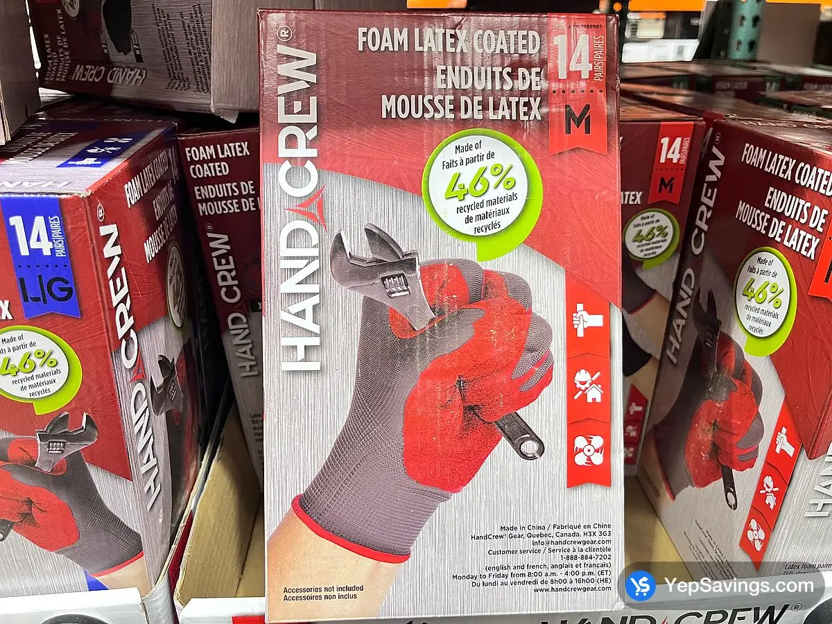 Costco HANDCREW GEAR LATEX GLOVES 14 PAIRS SIZE : M - L - Canada (ITM 1769987)