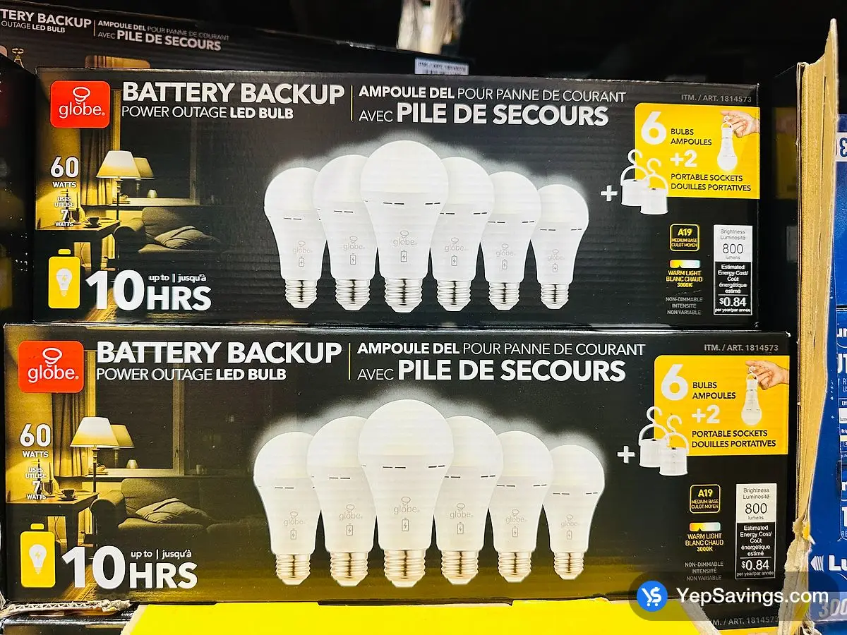 GLOBE BATTERY BACKUP BULB 6 PACK ITM 1814573 at Costco