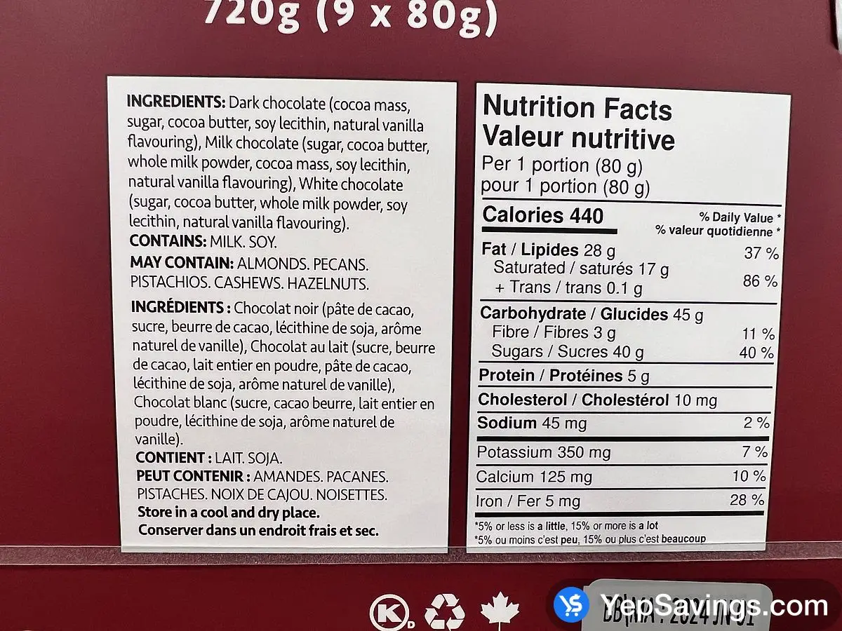 Costco GALERIE AU CHOCOLAT BELGIAN CHOCOLATE 9 x 80 g - Canada (ITM 1740312)
