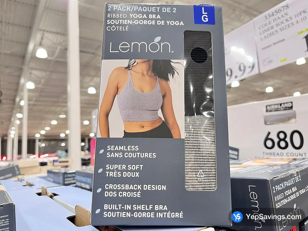 Costco LEMON RIBBED YOGA BRA 2PK + LADIES SIZES XS - XL - Canada (ITM 2843812)