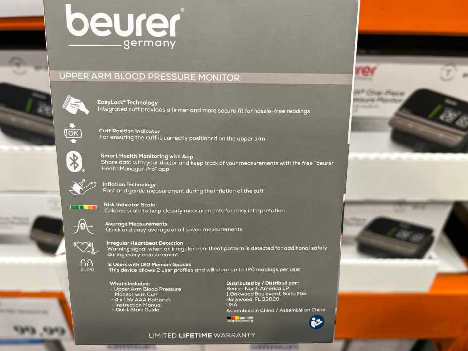 BEURER BLOOD PRESSURE MONITOR Upper Arm Model BM81 ITM 9330681 at Costco