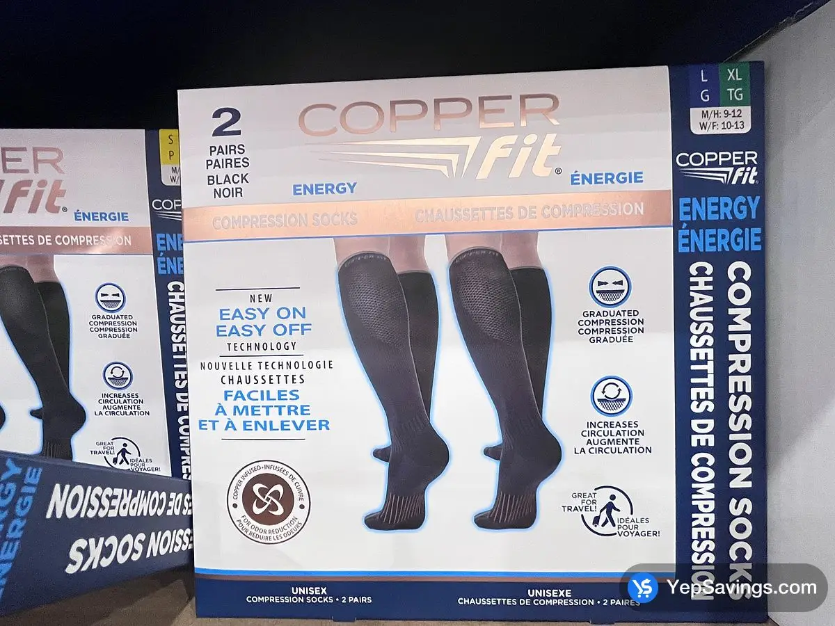 Costco COPPERFIT COMPRESSION SOCK 2PK UNISEX SIZES S/M-L/XL - Canada (ITM 1480440)