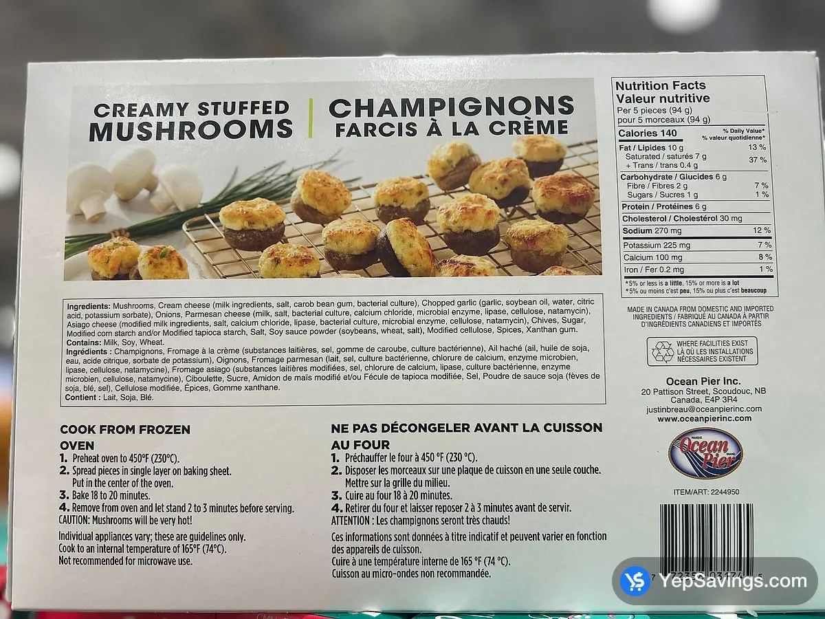 Costco PARTINI STUFFED MUSHROOM CAPS 450 g - Canada (ITM 2244950)