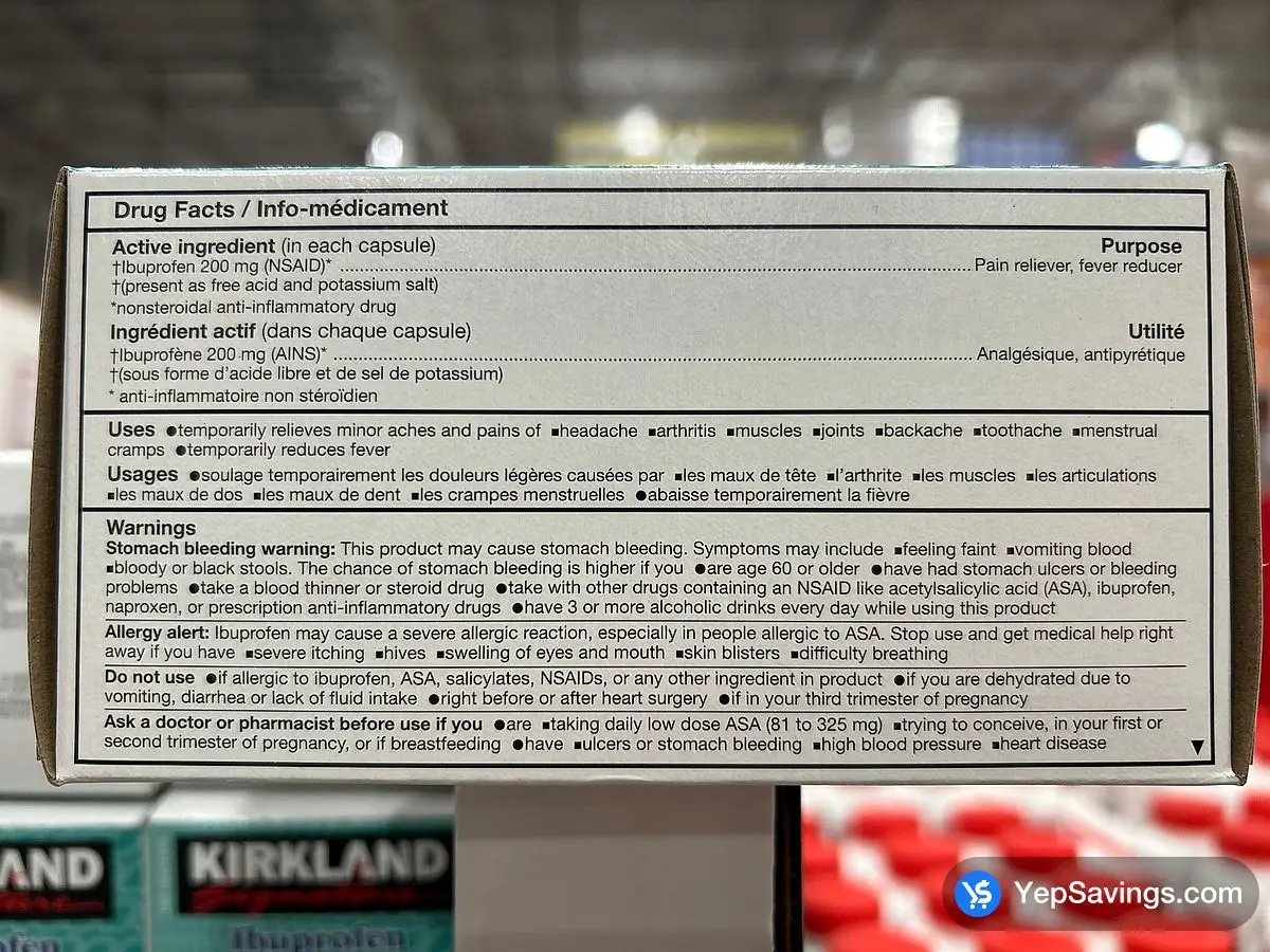 * KIRKLAND SIGNATURE IBUPROFEN 200MG LGS 250 CAPSULES ITM 5577780 at Costco