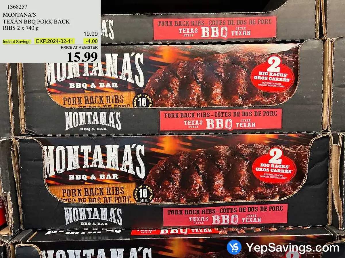 MONTANA'S TEXAN BBQ PORK BACK RIBS 2 x 740 g at Costco Ancaster Hamilton