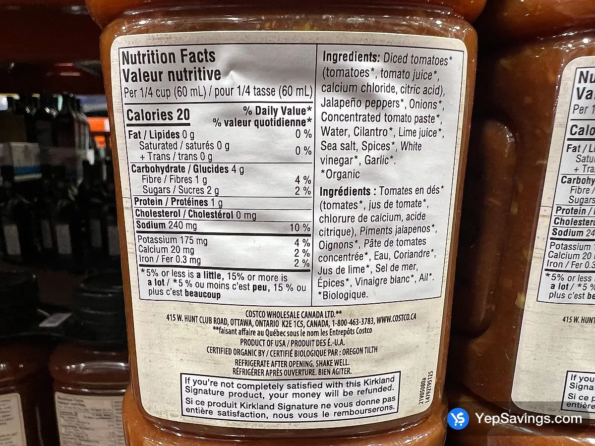 Costco KIRKLAND SIGNATURE ORGANIC SALSA 2x1L - Canada (ITM 1385029)