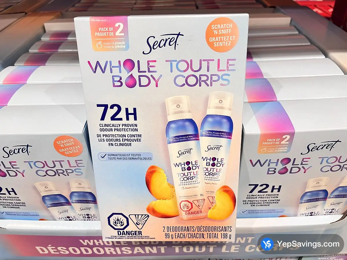 Costco SECRET WHOLE BODY DEO SPRAY 2 x 99g - Canada (ITM 1883457)