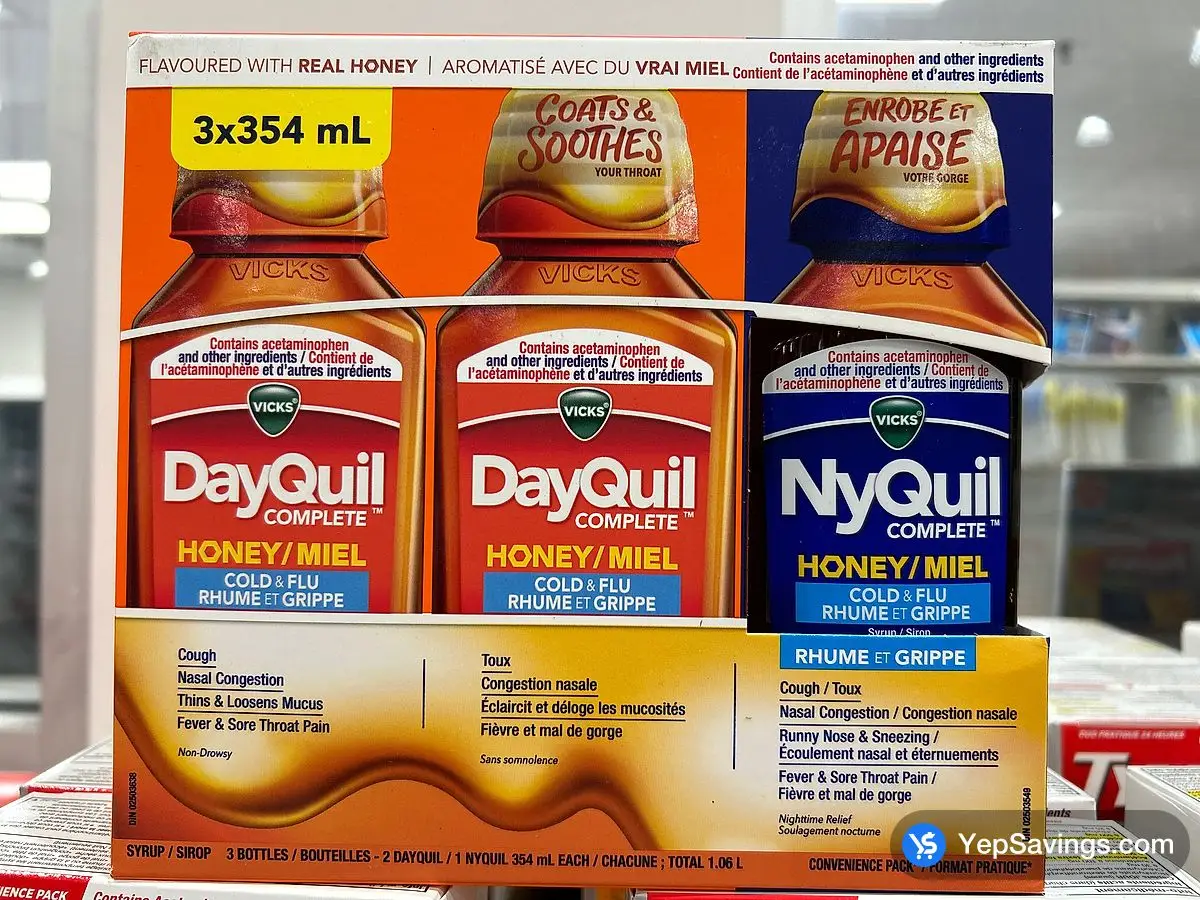 Costco * VICKS DAYQUIL - NYQUIL COLD & FLU HONEY 3 x 354 mL - Canada (ITM 8932800)