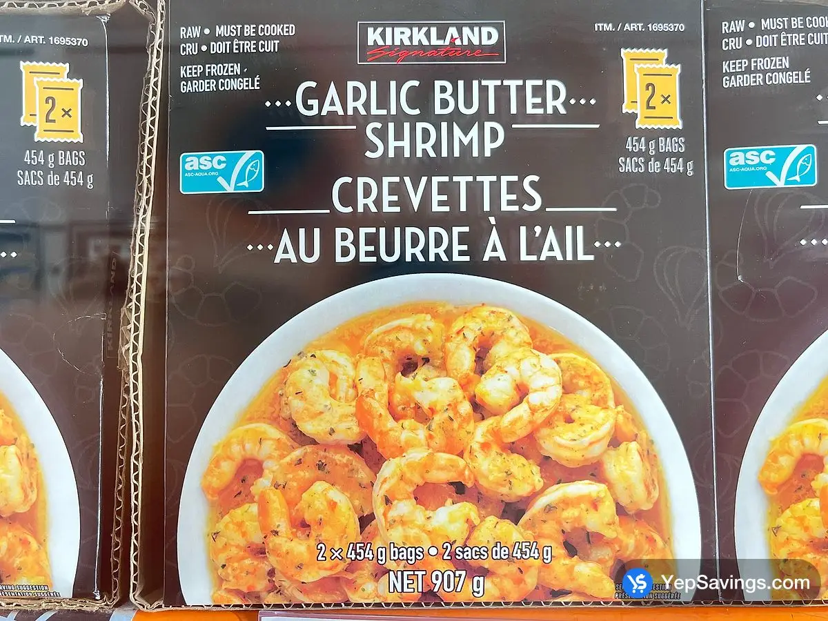 Costco KIRKLAND SIGNATURE GARLIC BUTTER SHRIMP 2 x 454 g - Canada (ITM 1695370)